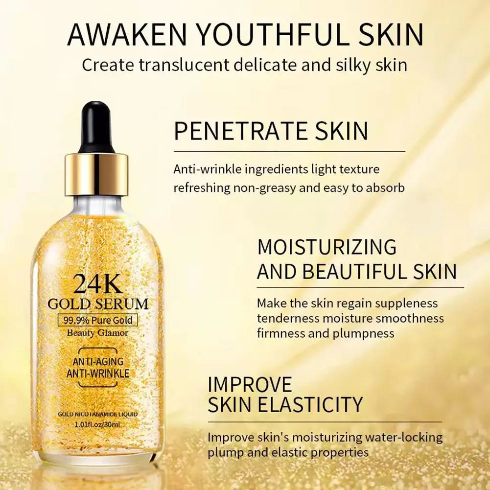 24K Gold Face Serum Moisturizer Day And Night Skin Care Nicotinamide Original Solution Hydrating And Moisturizing Facial Essence
