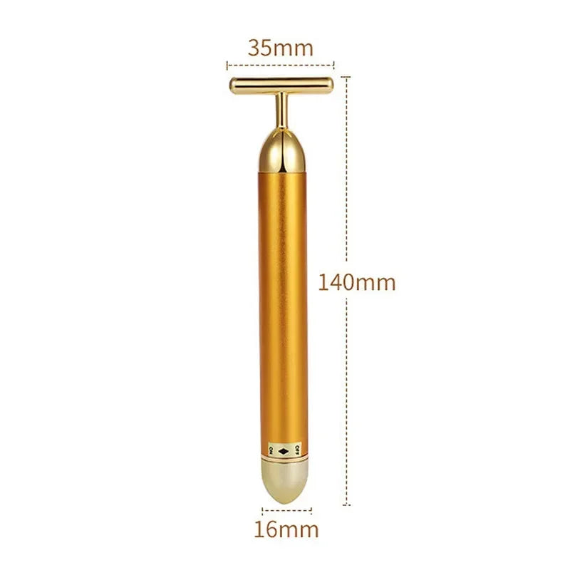 Energy 24K Gold T Beauty Bar Facial Roller Massager T-Shape Energy Beauty Bar Pulse Firming Face Massage Lift Tool